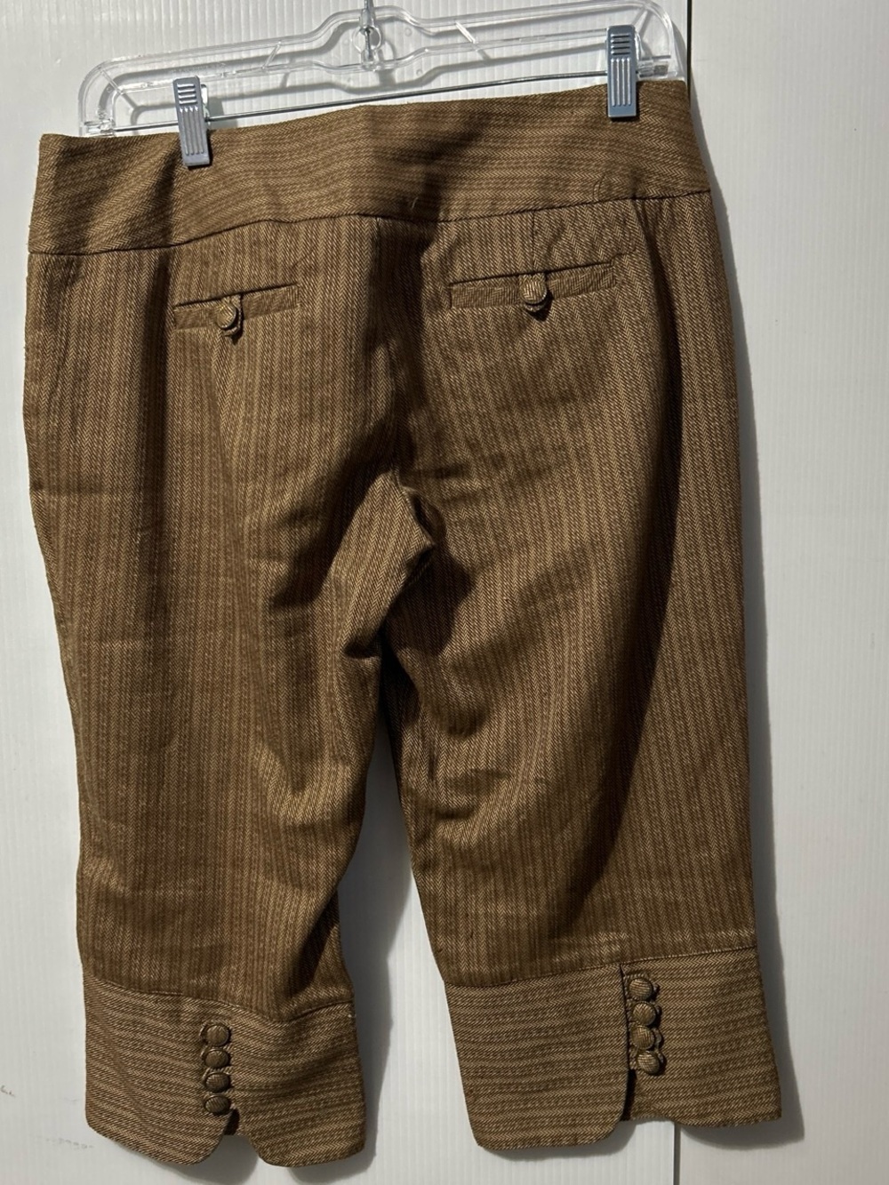 XOXO Brown Pinstripe Capris with Button Cuffs